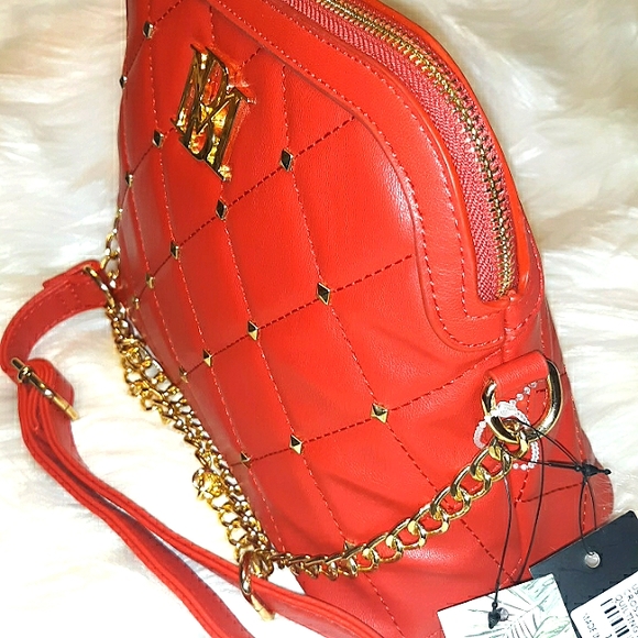 NWT☆BADGLEY MISCHKA☆Red Quilted Crossbody Dome studded Satchel☆Gorgeous!!! - Picture 12 of 16